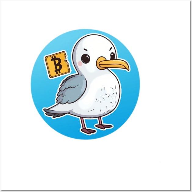 Cute Albatross with Bitcoin Bill - Cartoon Style Wall Art by DesginsDone